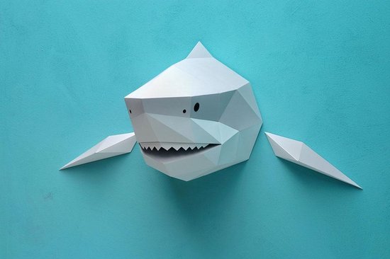 Assembli DIY tête d'animal en papier Requin gris