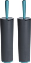 2x Toiletborstels antraciet grijs met turquoise 42 cm - Huishouding - Badkameraccessoires/benodigdheden - Toiletaccessoires/benodigdheden - Wc-borstels/toiletborstels