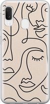 Samsung Galaxy A20e hoesje siliconen - Abstract gezicht lijnen - Soft Case Telefoonhoesje - Print / Illustratie - Beige