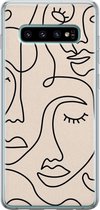 Samsung Galaxy S10 hoesje siliconen - Abstract gezicht lijnen - Soft Case Telefoonhoesje - Print / Illustratie - Beige
