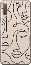 Samsung Galaxy A7 2018 hoesje siliconen - Abstract gezicht lijnen - Soft Case Telefoonhoesje - Print / Illustratie - Beige