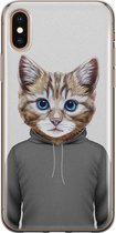 Leuke Telefoonhoesjes - Hoesje geschikt voor iPhone Xs - Kat schattig - Soft case - TPU - Kat - Grijs