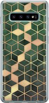 Samsung Galaxy S10 hoesje siliconen - Groen kubus - Soft Case Telefoonhoesje - Print / Illustratie - Groen