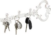 Relaxdays sleutelrekje vintage - sleutel organizer - sleutelvorm - sleutelrek 3 haken - wit