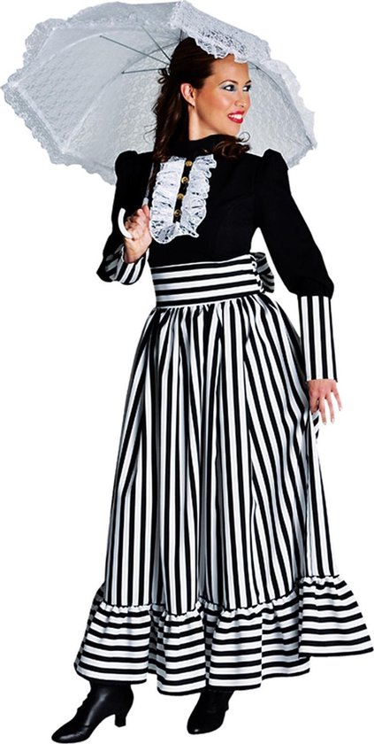 Magic Design Verkleedjurk Victoriaans Dames Polyester Zwart/wit Maat Xl