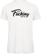 Kerst t-shirt wit XL - Happy fucking new year - zwart - soBAD. | Kerst | Nieuwjaar | Unisex | T-shirt dames | T-shirt mannen