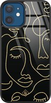 iPhone 12 hoesje glass - Abstract faces | Apple iPhone 12  case | Hardcase backcover zwart