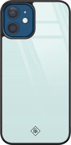 iPhone 12 hoesje glass - Pastel blauw | Apple iPhone 12  case | Hardcase backcover zwart