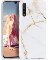 Samsung Galaxy A70 hoesje - Wit / Goud - Marmer - Soft TPU