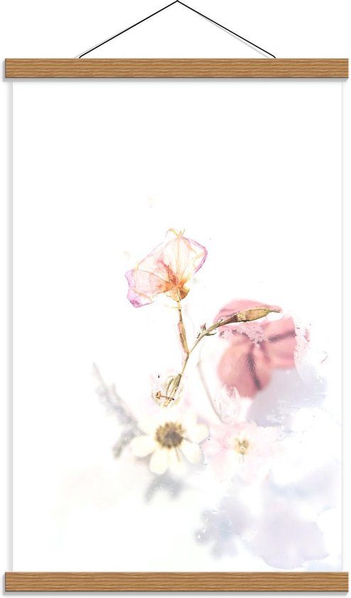 Schoolplaat – Schildering Bloemen op Witte Achtergrond  - 40x60cm Foto op Textielposter (Wanddecoratie op Schoolplaat)