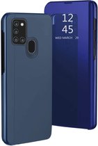 Spiegel Cover - Hoesje - Clear View Case Geschikt voor: Samsung Galaxy A21S - Blauw