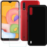 Silicone hoesje zwart met 2 Pack Tempered glas Screen Protector Geschikt voor: Samsung Galaxy A50S