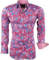 Montazinni - Heren Overhemd - Stretch - Bloemen - Rood