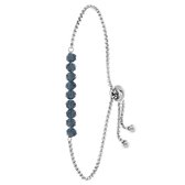 Lucardi Dames Armband met donkerblauwe kralen - Staal - Armband - Cadeau - 20 cm - Zilverkleurig
