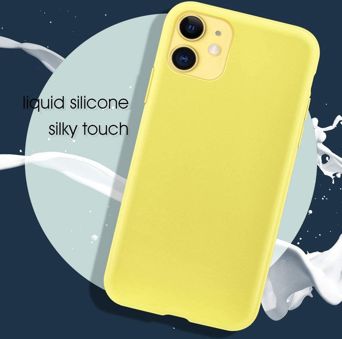 Siliconen Hoesje Backcover Geel + Tempered Glas Geschikt voor: iPhone 12 Pro