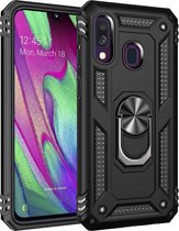 Anti-Shock Hybrid Ring Armor Hoesje Geschikt voor: Samsung Galaxy A40 - zwart