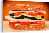 Schilderij - Big sandwich on the wooden board — 90x60 cm