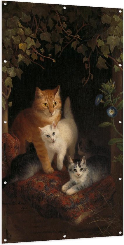 Tuinposter – Schilderij Katten in Huisje - 100x200cm Foto op Tuinposter  (wanddecoratie voor buiten en binnen)
