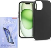 Silicone Hoesje Geschikt voor: iPhone 15 Plus - Soft Silicone - Zwart - + 2X Tempered Glass Screenprotector - ZT Accessoires