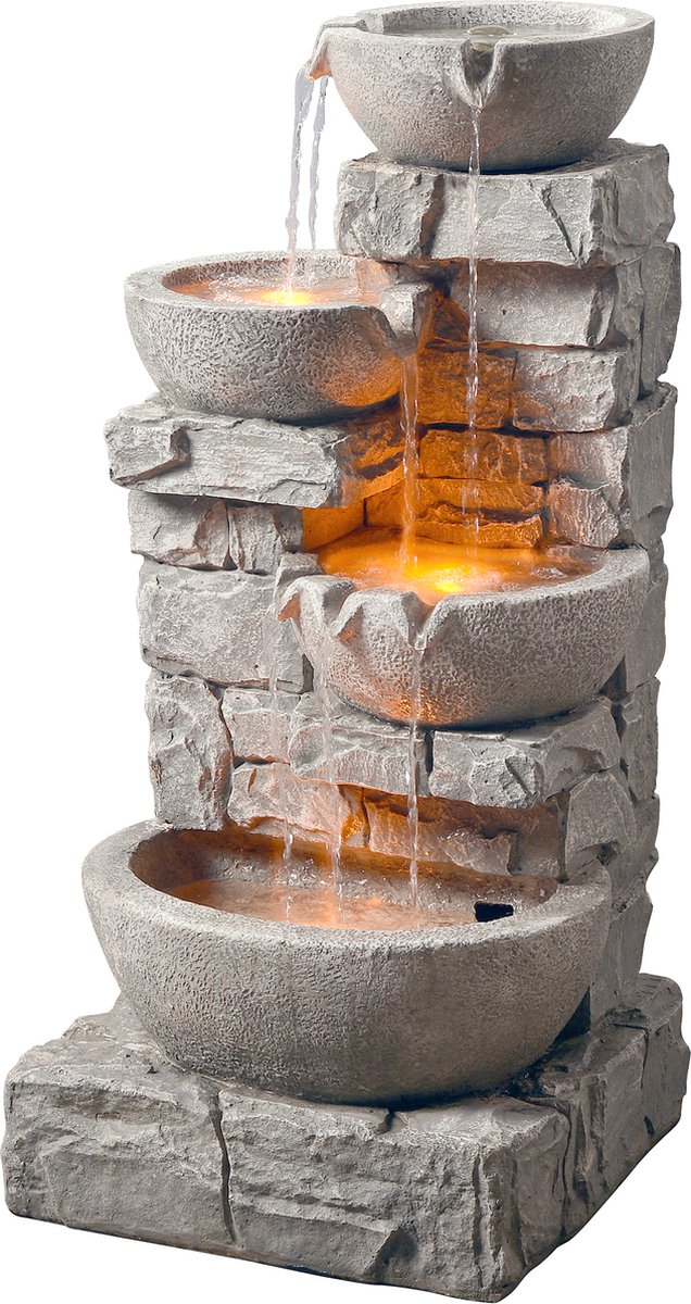 Teamson Home Tuin Waterornament Met Lichten - Waterfontein - 4-Laags Cascadeontwerp - Grijs