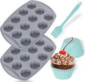 Muffinvorm voor 2 ronde bakplaten voor muffins, 6 siliconen muffinvormen, herbruikbare bakvorm met antiaanbaklaag, cupcakevormen voor taarten, room en pudding