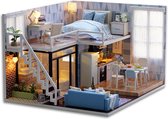 3D Huisje met Led-verlichting Puzzel voor Volwassenen, Houten Modelbouwset, Cadeau voor Verjaardag Kerstmis - Blauw Huisje