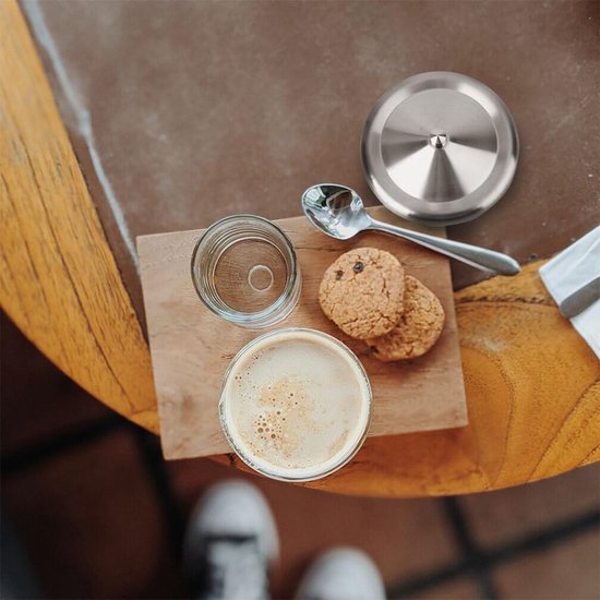 BESTonZON 2 stuks roestvrijstalen bekerdeksel, reservedeksel, metalen koffiekopafdekking, theeglas, anti-stof drankafdekking voor thuis, koffie, keuken, diameter 8,5 cm, zilver