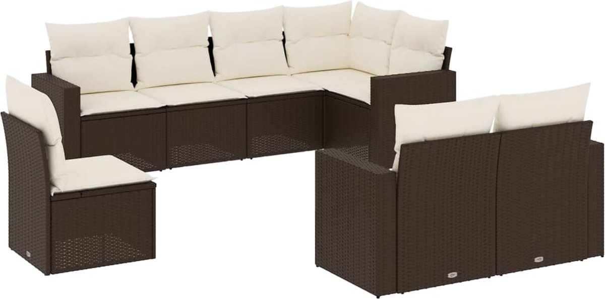 vidaXL 8-delige - Loungeset - met - kussens - poly - rattan - bruin