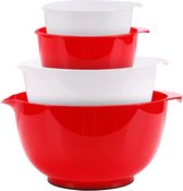 Mengkom set mixing bowl set kunststof slakom antislip stapelbaar serveerschalen voor keuken 4-delige mengkomset (rood & wit)