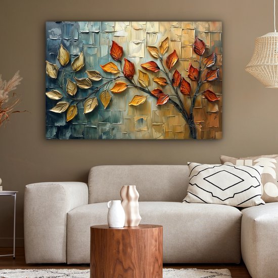 Canvas schilderij 120x80 cm - Wanddecoratie Boom - Abstract - Natuur - Kunst - Muurdecoratie woonkamer - Kamer decoratie modern - Abstracte schilderijen
