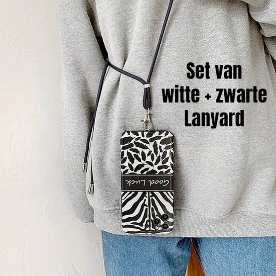 Lanière de smartphone 2 pièces pour téléphones mobiles Iphone et téléphones portables Samsung lanière de couverture arrière-ensemble de 2 pièces cordon Zwart et Wit %%