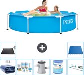 Intex Rond Frame Zwembad - 244 x 51 cm - Blauw - Inclusief Solarzeil - Onderhoudspakket - Zwembadfilterpomp - Filter - Stofzuiger - Solar Mat - Vloertegels