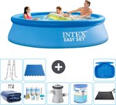 Intex Rond Opblaasbaar Easy Set Zwembad - 305 x 76 cm - Blauw - Inclusief Solarzeil - Onderhoudspakket - Zwembadfilterpomp - Filter - Solar Mat - Ladder - Voetenbad - Vloertegels