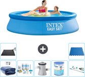 Intex Rond Opblaasbaar Easy Set Zwembad - 244 x 61 cm - Blauw - Inclusief Solarzeil - Onderhoudspakket - Zwembadfilterpomp - Filter - Stofzuiger - Solar Mat - Vloertegels