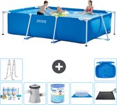 Intex Rechthoekig Frame Zwembad - 300 x 200 x 75 cm - Blauw - Inclusief Onderhoudspakket - Zwembadfilterpomp - Filter - Grondzeil - Solar Mat - Ladder - Voetenbad