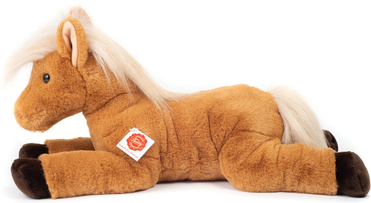 Hermann Teddy Knuffeldier Paard liggend - zachte pluche stof - premium knuffels - lichtbruin - 48 cm