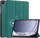 iMoshion Tablet Hoes Geschikt voor Samsung Galaxy Tab A9 Plus - iMoshion Design Trifold Bookcase - Groen /Petrol Green Dandelion