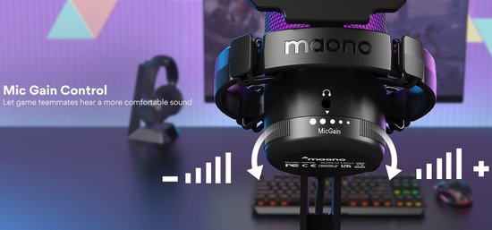 Maono DGM20 - USB RGB Streaming Microfoon met Ruisonderdrukking - Gaming - Podcast - Geschikt voor PS5 / PS4 / PC / MAC / Windows / iPhone / Android - Touch Mute Knop - Popfilter - Maono