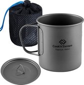 Tasse de camping en titane avec couvercle, pot en titane, tasse avec poignée pliante, 450ml, légère et portable, pour pique-nique, promenade en plein air