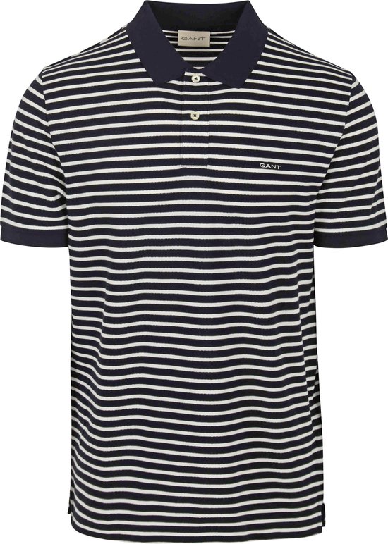 Gant - Poloshirt Pique Navy Streep - Regular-fit - Heren Poloshirt Maat M