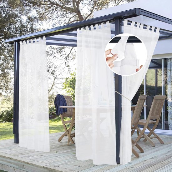 Luxiba - Outdoor gordijnen transparant outdoor gordijnen met afneembare lussen voor terras & paviljoen decoratieve gordijn outdoor gordijn waterdicht ,2 stuks h 274 x b 137 cm, wit