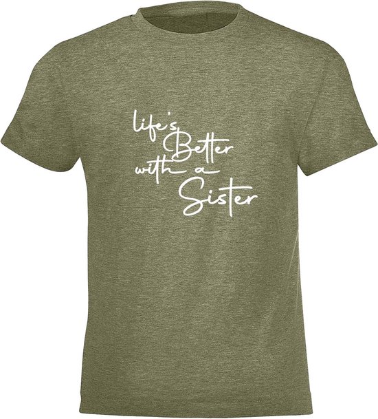 Be Friends T-Shirt - Life's better with a sister - Kinderen - Kaki - Maat 4 jaar