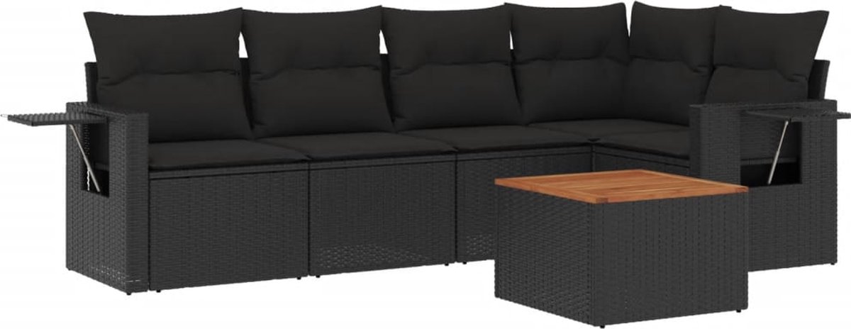 vidaXL 6-delige - Loungeset - met - kussens - poly - rattan - zwart