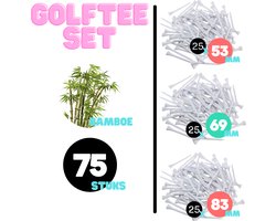 Golf tees hout - 75 delige set - 25 x 53mm / 25 x 69mm / 25 x 83mm - Wit - Golf accesoires - Golfset - Golftees - Golftee - Golfaccesoires - Golf cadeau - Golf tee set - Golf set