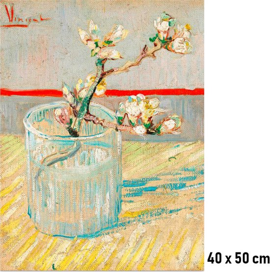 Allernieuwste.nl® Canvas Schilderij * Vincent Van Gogh: Takje van Bloeiende Amandel - Kunst aan je Muur - Kleur - Postimpressionisme - 40 x 50 cm
