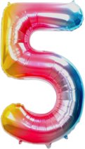 LUQ - Cijfer Ballonnen - Cijfer Ballon 5 Jaar Regenboog XL Groot - Helium Verjaardag Versiering Feestversiering Folieballon
