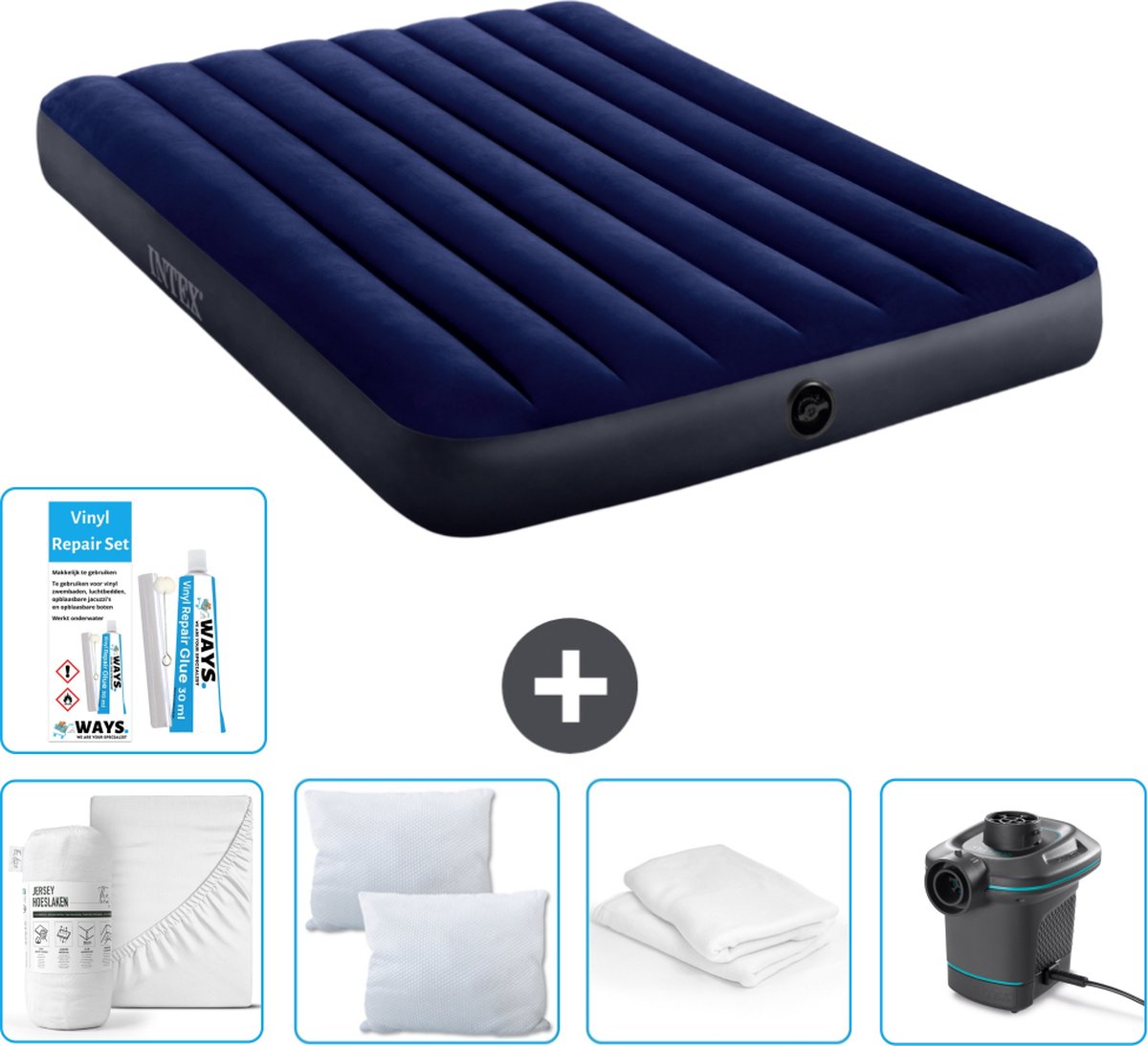 Intex Luchtbed - Twijfelaar - 137 x 191 x 25 cm - Blauw - Inclusief Accessoires CB2