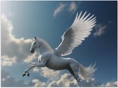 Poster Glanzend – Paard - Vliegen - Wit - Lucht - Wolken - 40x30 cm Foto op Posterpapier met Glanzende Afwerking