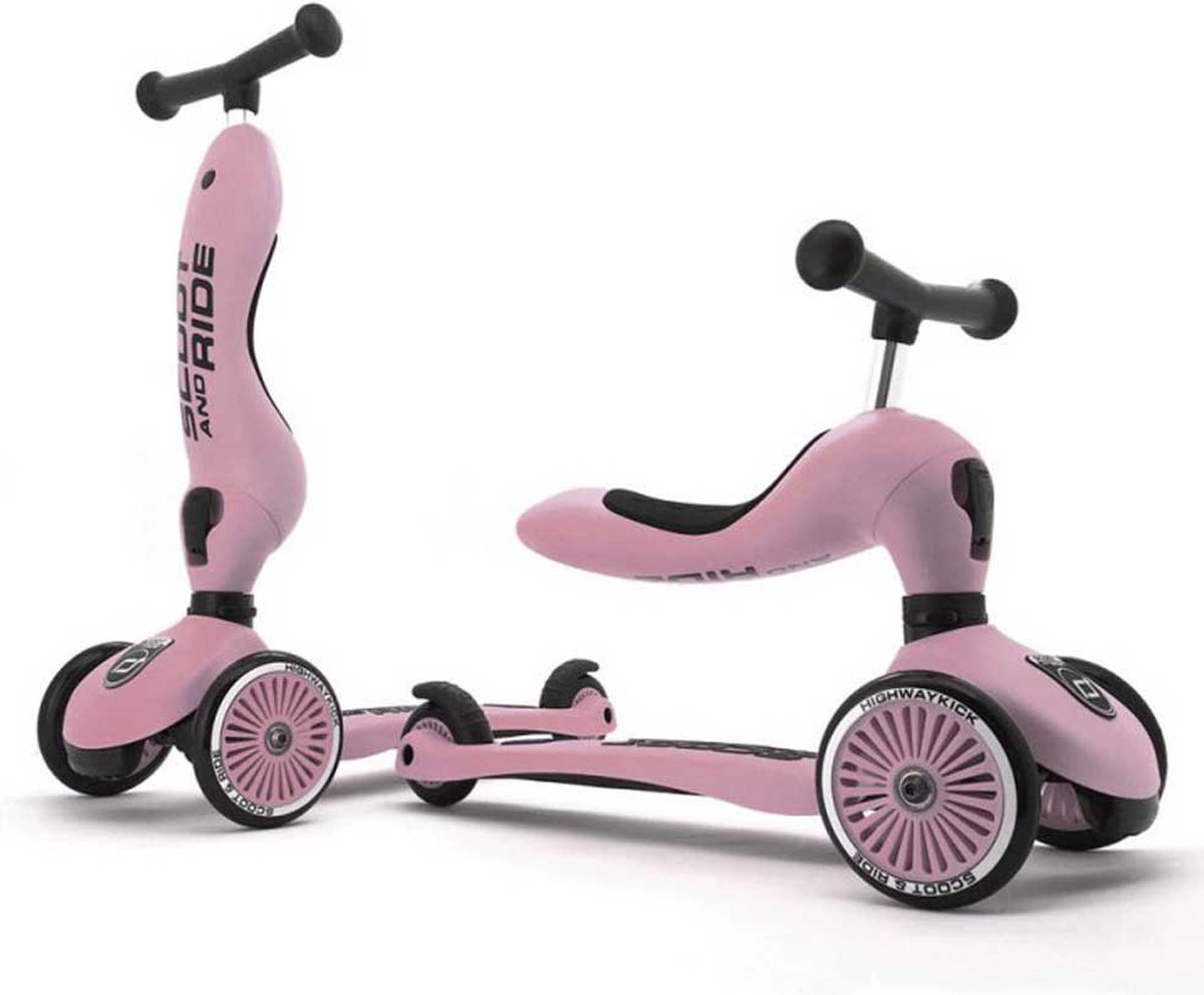 Scoot & Ride Highwaykick 1 – 2-in-1 Kinderstep – Loopfiets en Step in Één – Zonder Gereedschap Ombouwbaar – Veilig en Stabiel – Roze — afbeelding 15