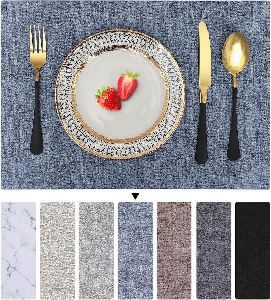 IKWOLETI Placemats Afwasbaar van Kunstleer - Duurzaam en Waterdicht Tafelmat - Dubbelzijdig, Milieuvriendelijk, Geschikt voor Thuis en Kantoor, Set van 4, Zwart IKWOLETI Placemats Afwasbaar van Kunstleer - Duurzaam en Waterdicht Tafelmat - Dubbelzijdig, Milieuvriendelijk, Geschikt voor Thuis en Kantoor, Set van 4, Zwart